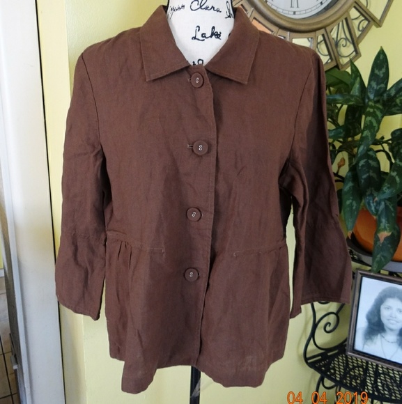 J. Jill Brown Linen Button Jacket - Picture 1 of 7